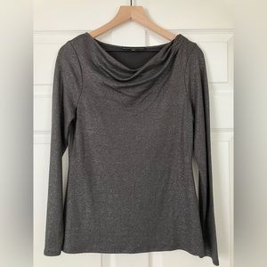 EUC WHBM black iridescent cowl neckline long sleeve top. Size S